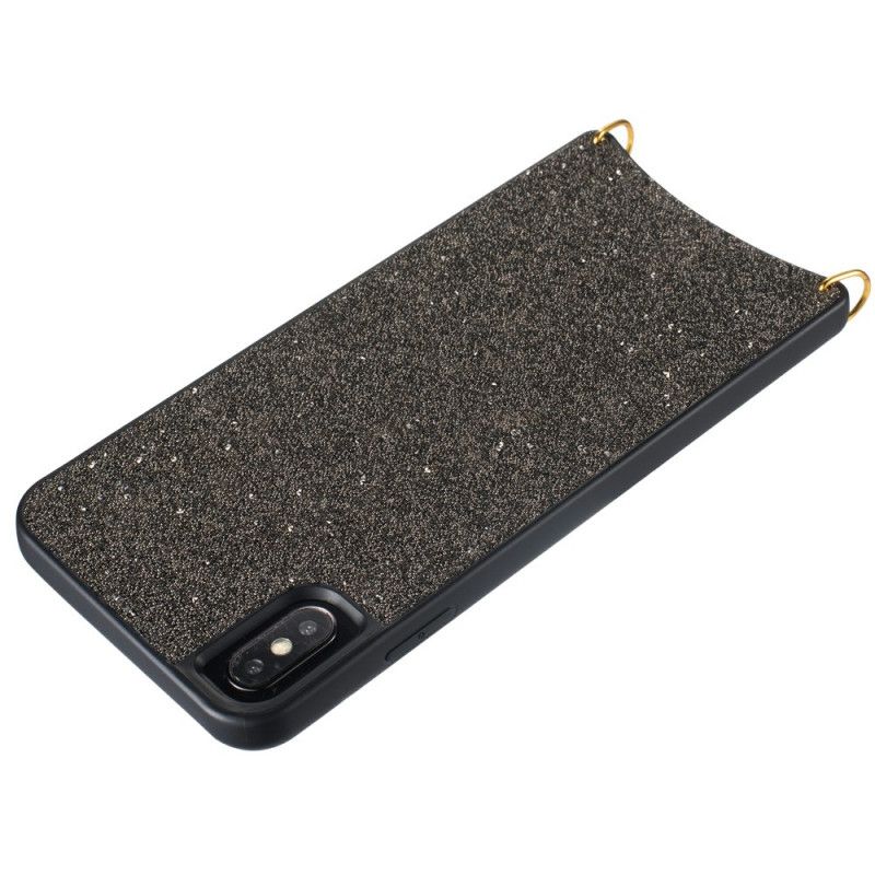 Cover Hoesje iPhone X Bruin Zwart Telefoonhoesje Pailletten Met Ketting