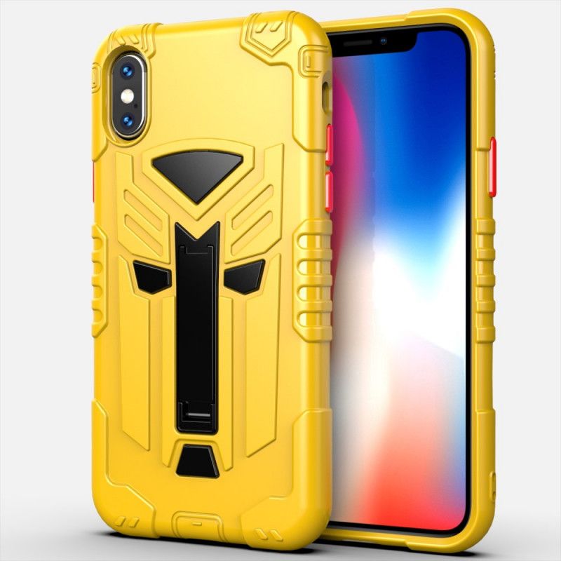 Cover Hoesje iPhone X Geel Zwart Telefoonhoesje Schild Met Kruk