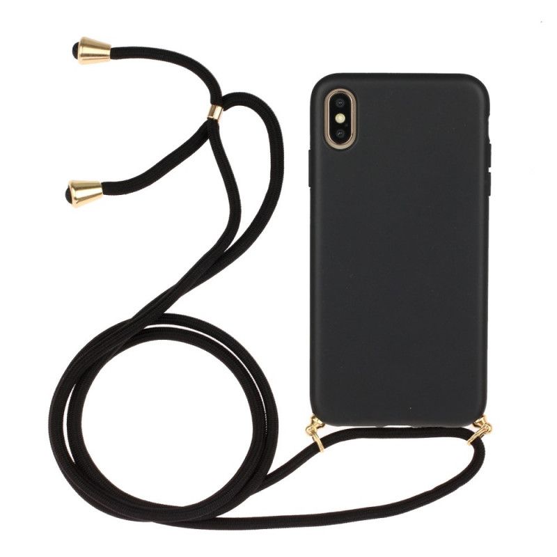 Cover Hoesje iPhone X Rood Zwart Telefoonhoesje Siliconen Met Gekleurd Koord