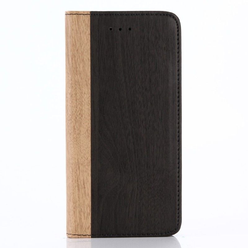 Flip Case Leren iPhone X Bruin Tweekleurig Houtdessin