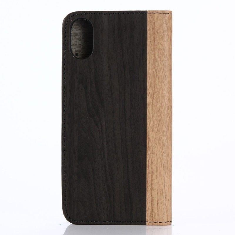 Flip Case Leren iPhone X Bruin Tweekleurig Houtdessin