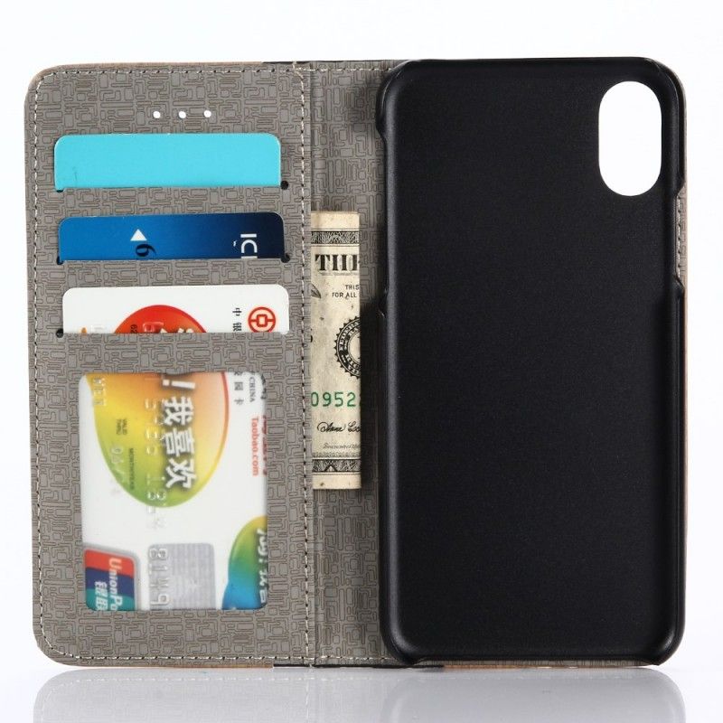 Flip Case Leren iPhone X Bruin Tweekleurig Houtdessin