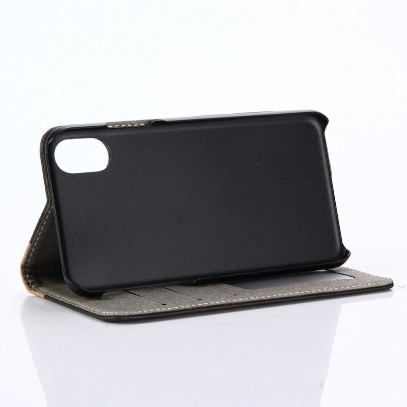 Flip Case Leren iPhone X Bruin Tweekleurig Houtdessin
