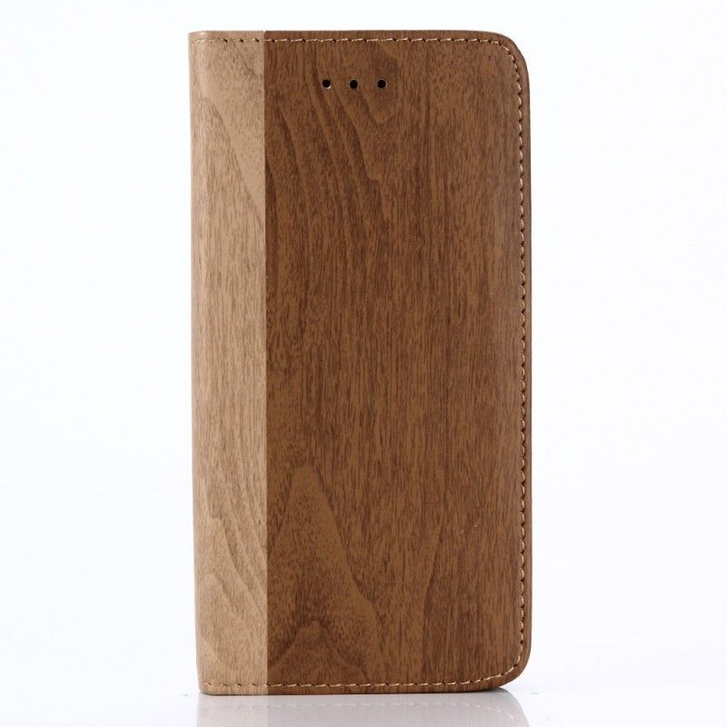 Flip Case Leren iPhone X Bruin Tweekleurig Houtdessin