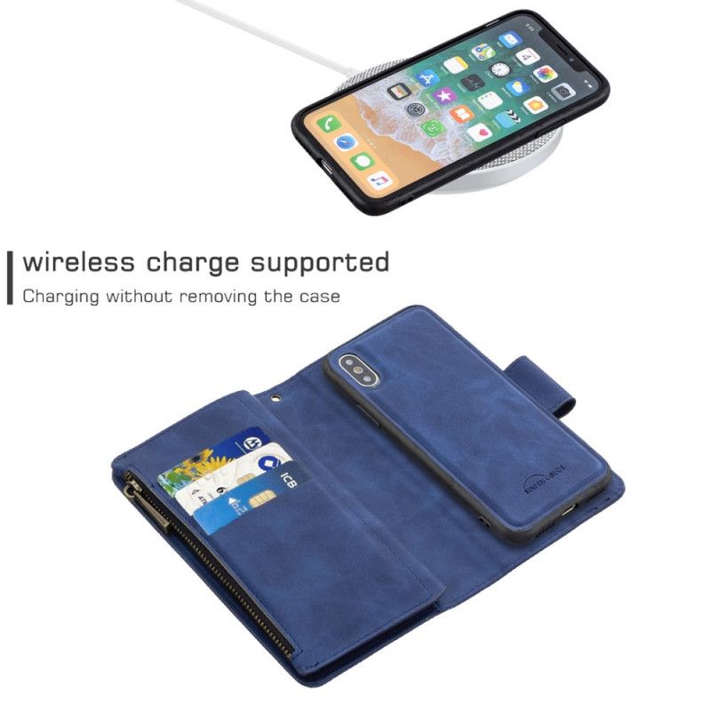 Flip Case Leren iPhone X Grijs Zwart Binfen Kleur Afneembare Schaal