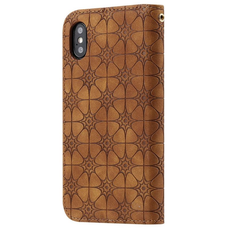 Folio-hoesje iPhone X Donkerblauw Groen Barokke Bloemen
