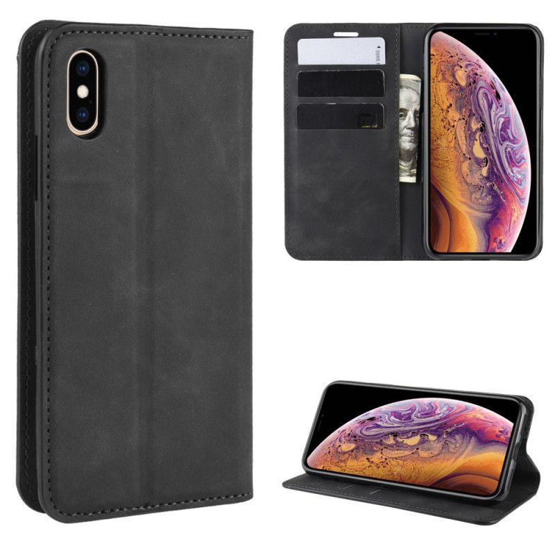 Folio-hoesje iPhone X Grijs Zwart Zijdezacht Leereffect
