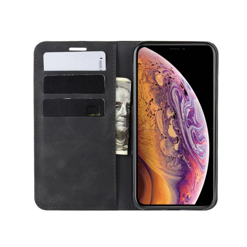 Folio-hoesje iPhone X Grijs Zwart Zijdezacht Leereffect