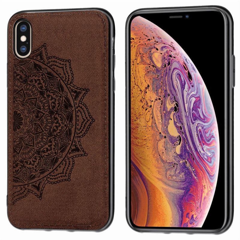 Hoesje iPhone X Bruin Stof En Mandala-Structuur