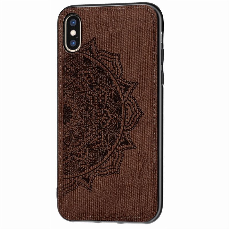 Hoesje iPhone X Bruin Stof En Mandala-Structuur