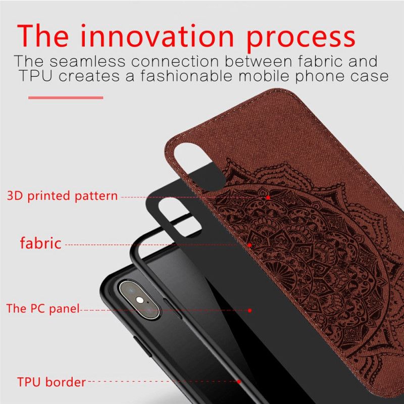 Hoesje iPhone X Bruin Stof En Mandala-Structuur