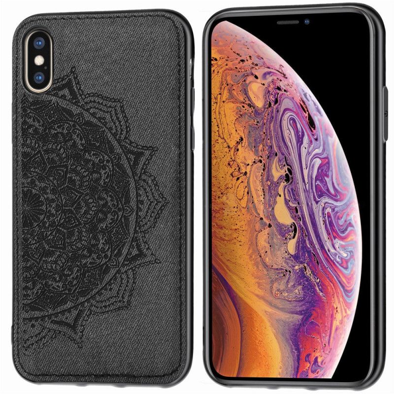 Hoesje iPhone X Bruin Stof En Mandala-Structuur