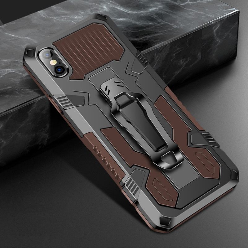 Hoesje iPhone X Grijs Zwart Verwijderbare Cliphouder