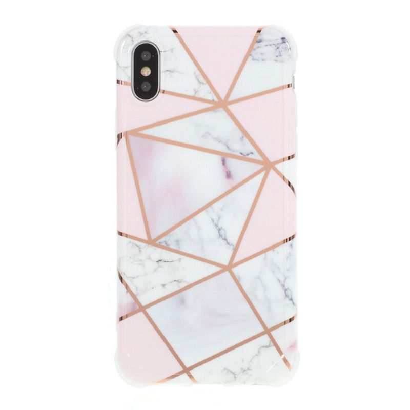 Hoesje iPhone X Magenta Wit Flitsend Geometrisch Marmer