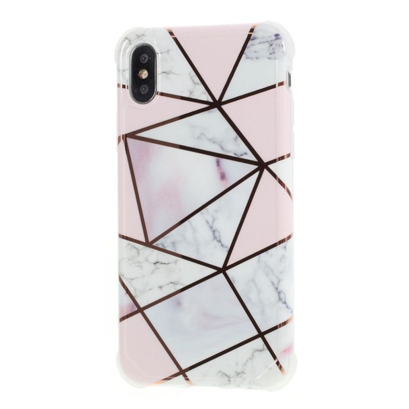 Hoesje iPhone X Magenta Wit Flitsend Geometrisch Marmer