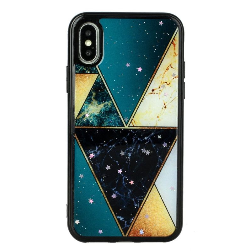 Hoesje iPhone X Magenta Zwart Siliconen En Epoxy Marmer Stijl