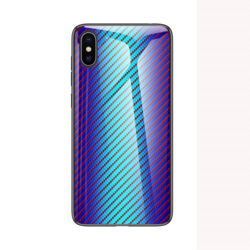 Hoesje iPhone X Oranje Magenta Koolstofvezel Gehard Glas