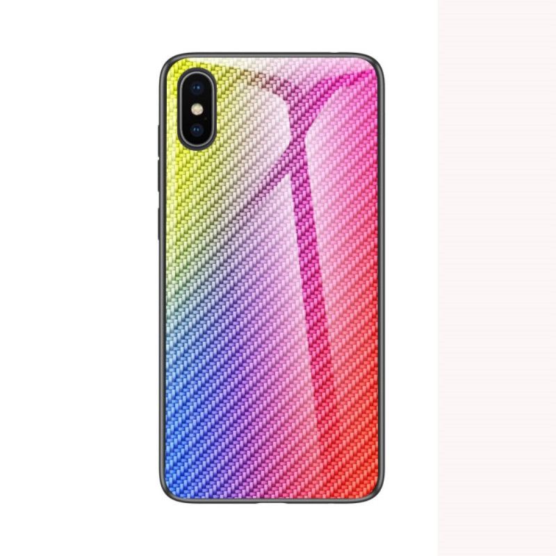 Hoesje iPhone X Oranje Magenta Koolstofvezel Gehard Glas