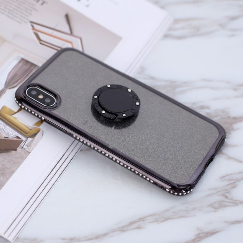 Hoesje iPhone X Rood Ring Met Pailletten En Diamanten