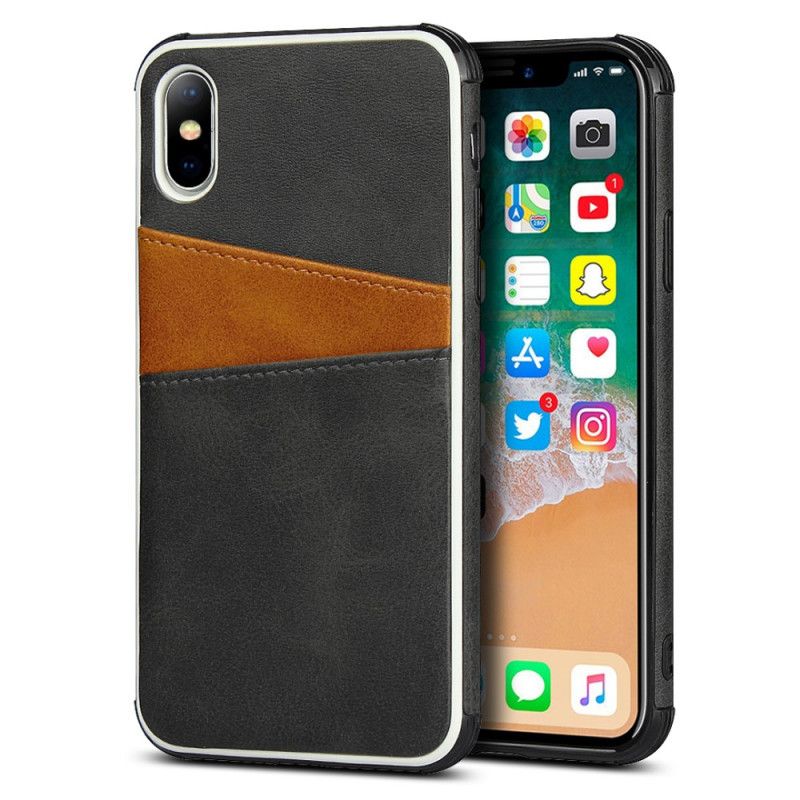 Hoesje iPhone X Rood Tweekleurige Dubbele Kaarthouder