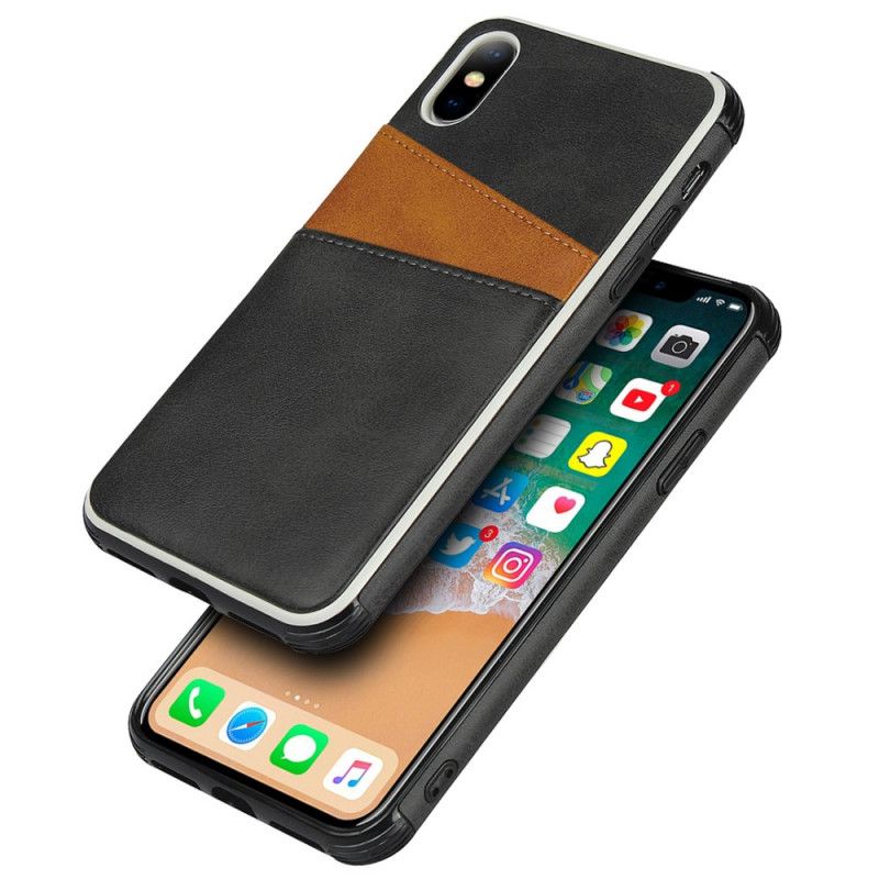 Hoesje iPhone X Rood Tweekleurige Dubbele Kaarthouder
