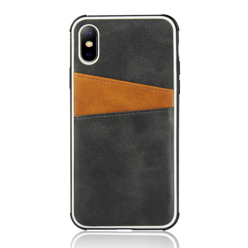 Hoesje iPhone X Rood Tweekleurige Dubbele Kaarthouder