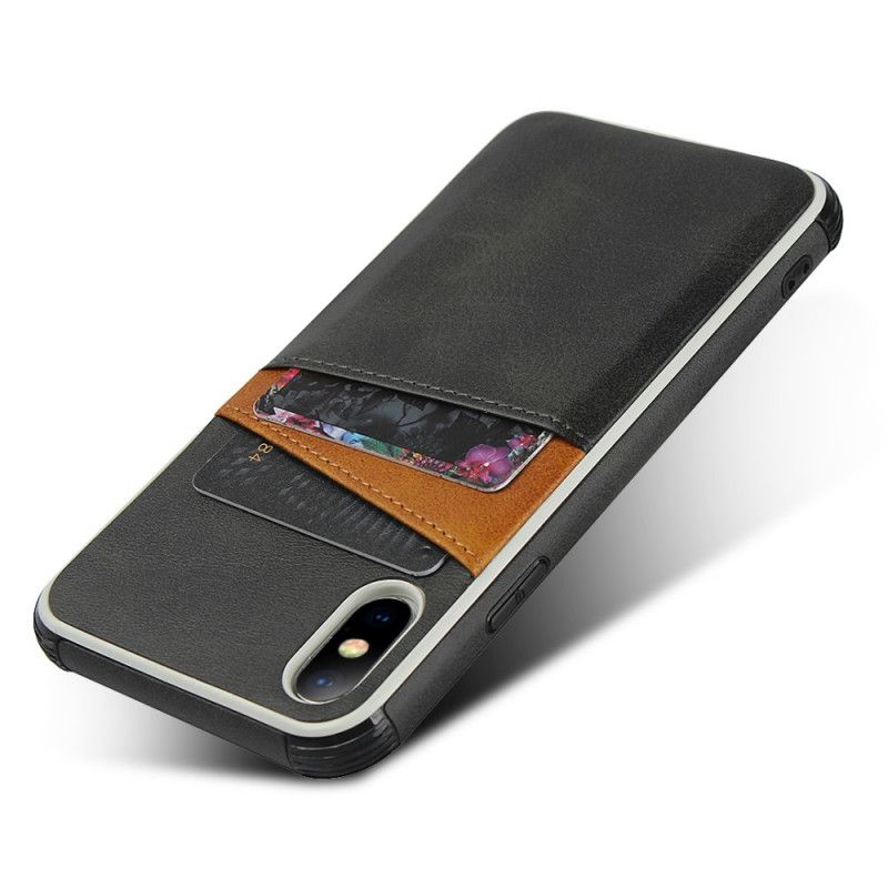 Hoesje iPhone X Rood Tweekleurige Dubbele Kaarthouder