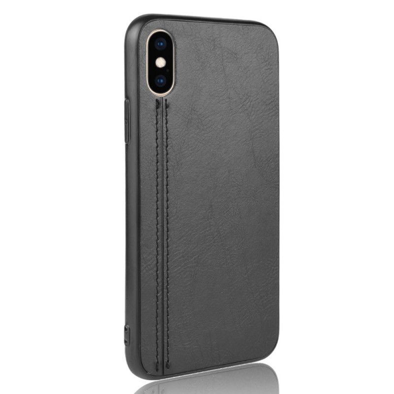 Hoesje iPhone X Rood Zwart Gestikt Leereffect