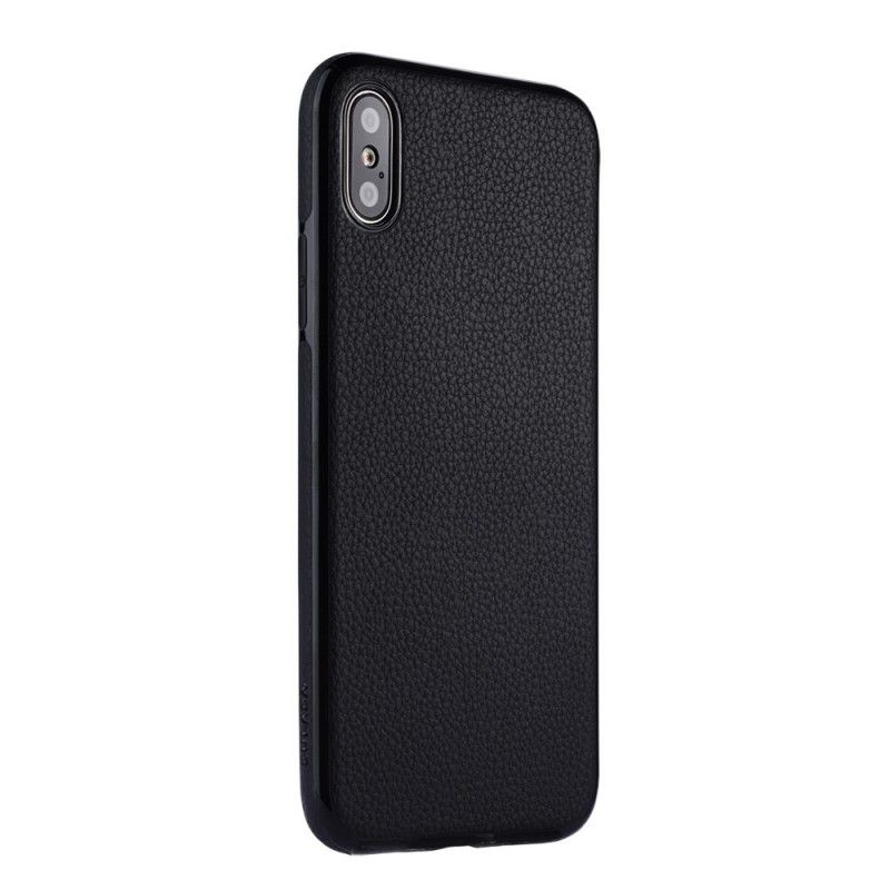 Hoesje iPhone X Rood Zwart Litchi Leder Effect Sulada
