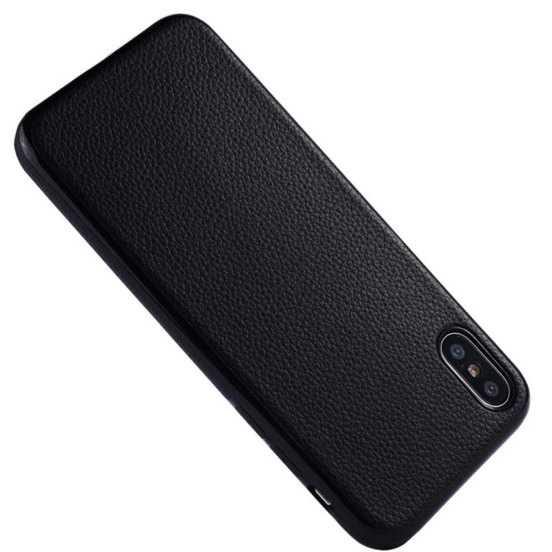 Hoesje iPhone X Rood Zwart Litchi Leder Effect Sulada