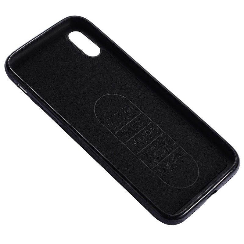 Hoesje iPhone X Rood Zwart Litchi Leder Effect Sulada