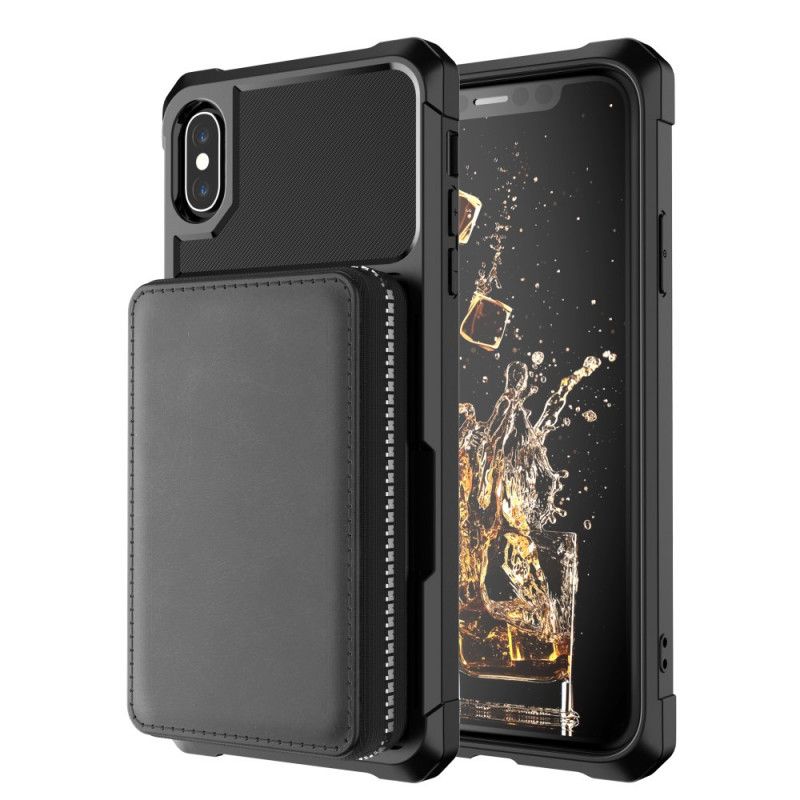 Hoesje iPhone X Rood Zwart Multifunctionele Portemonnee