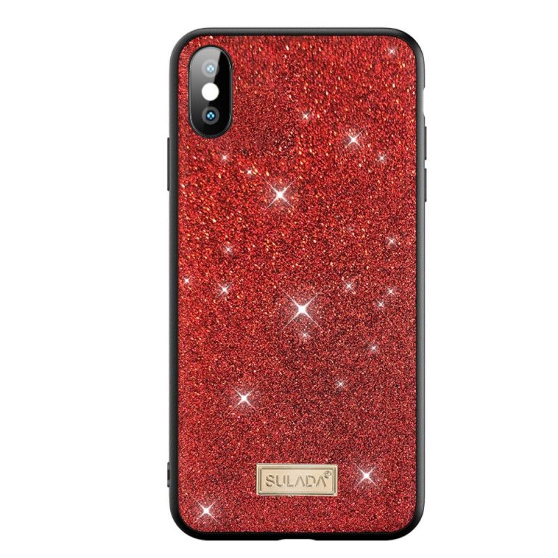 Hoesje iPhone X Rood Zwart Sulada Glitter