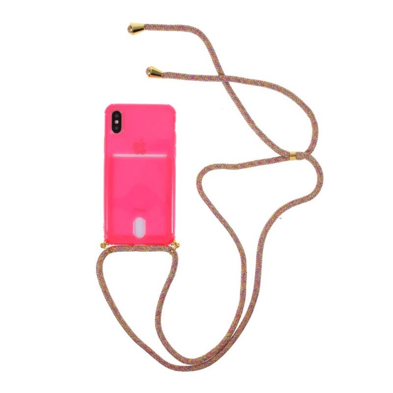 Hoesje iPhone X Roze Magenta Koord Met Kaarthouder
