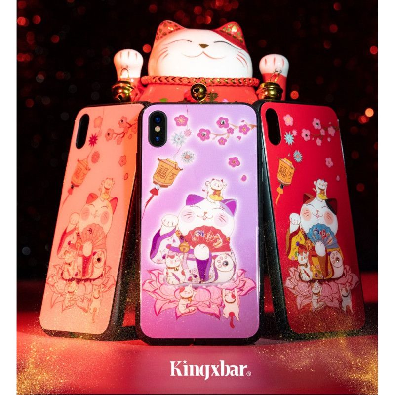 Hoesje iPhone X Roze Rood Lichtgevende En Swarovsky-Steen