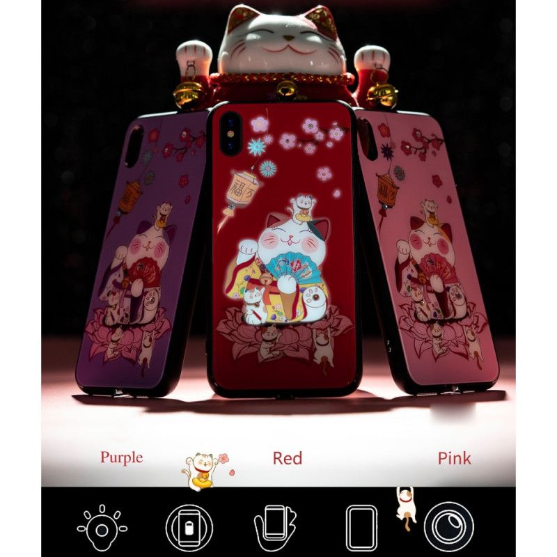 Hoesje iPhone X Roze Rood Lichtgevende En Swarovsky-Steen