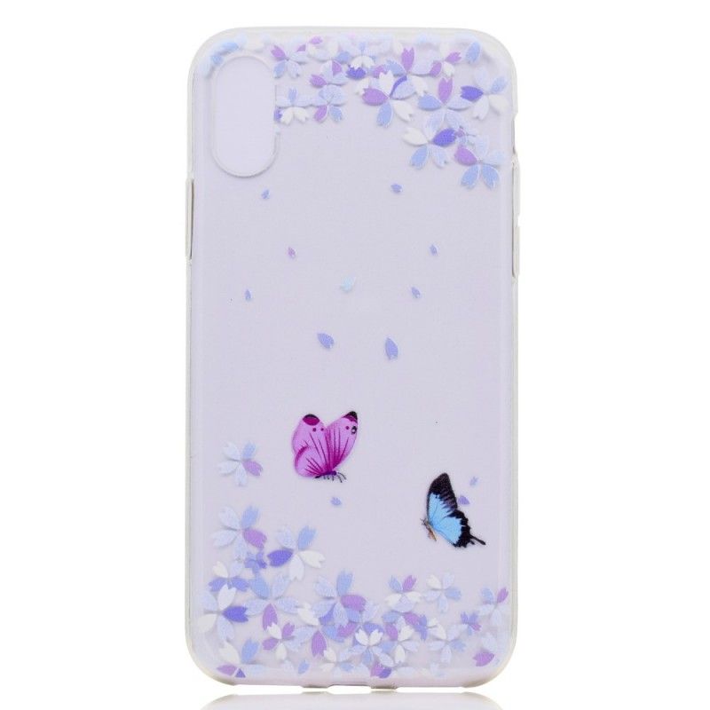 Hoesje iPhone X Transparante Vlinders En Bloemen