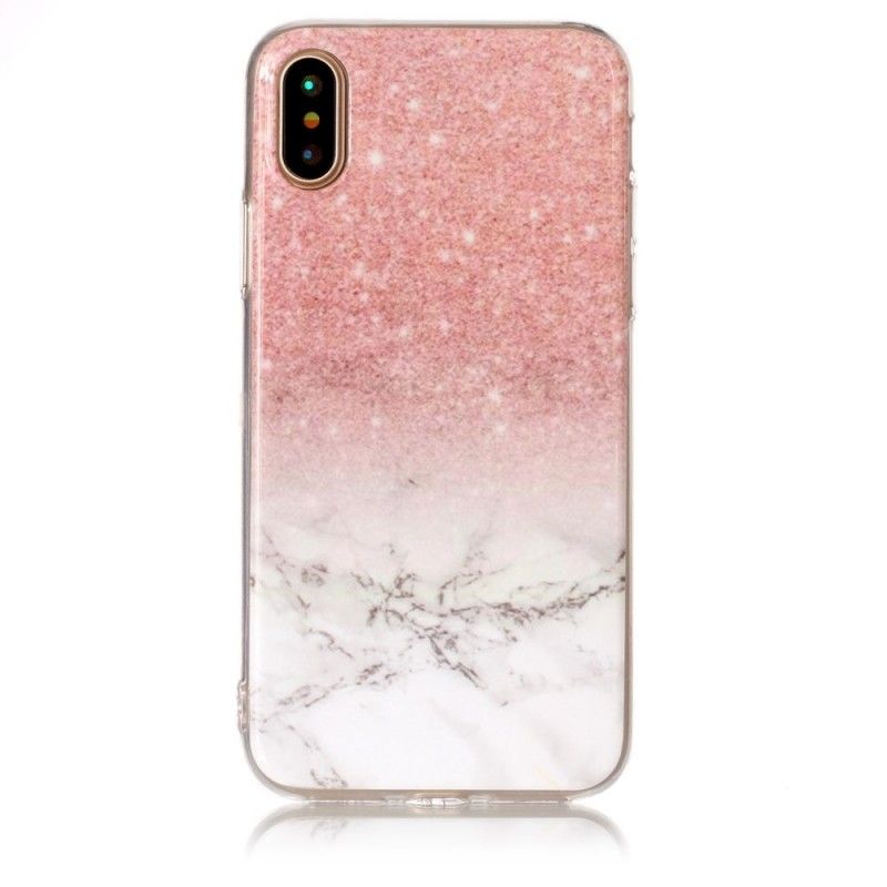 Hoesje iPhone X Wit Zwart Gemarmerd Effect