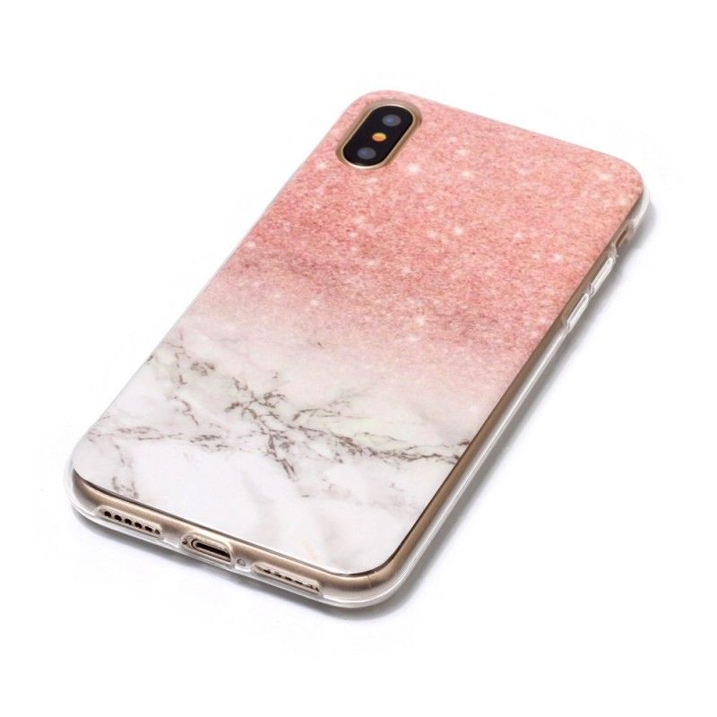 Hoesje iPhone X Wit Zwart Gemarmerd Effect