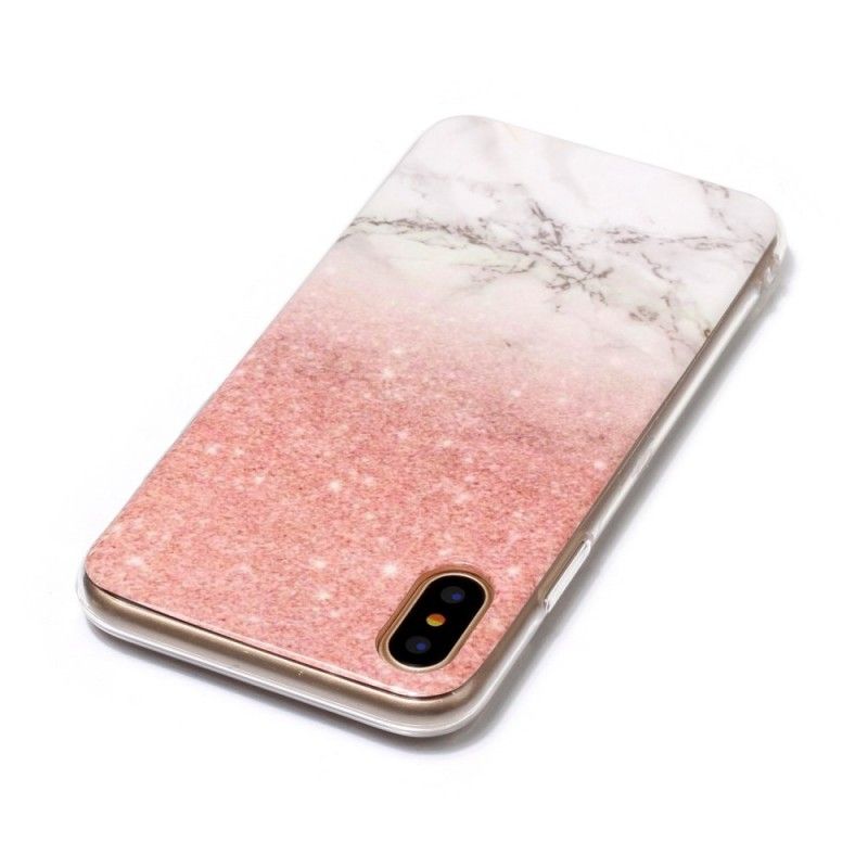 Hoesje iPhone X Wit Zwart Gemarmerd Effect