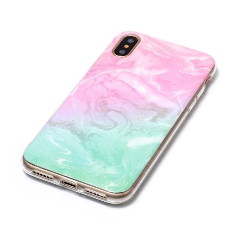Hoesje iPhone X Wit Zwart Gemarmerd Effect