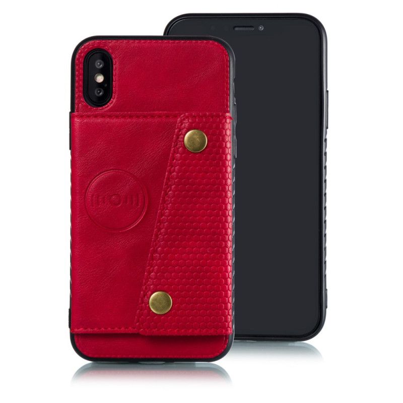 Hoesje voor iPhone X Grijs Zwart Portemonnee Met Drukknoop