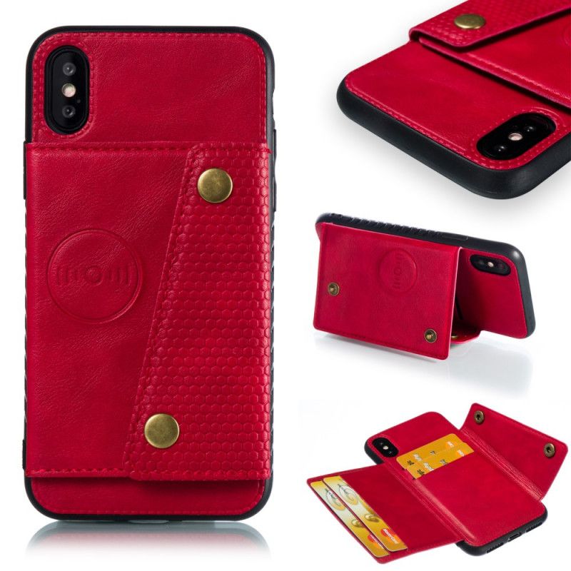 Hoesje voor iPhone X Grijs Zwart Portemonnee Met Drukknoop