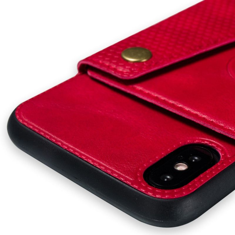 Hoesje voor iPhone X Grijs Zwart Portemonnee Met Drukknoop