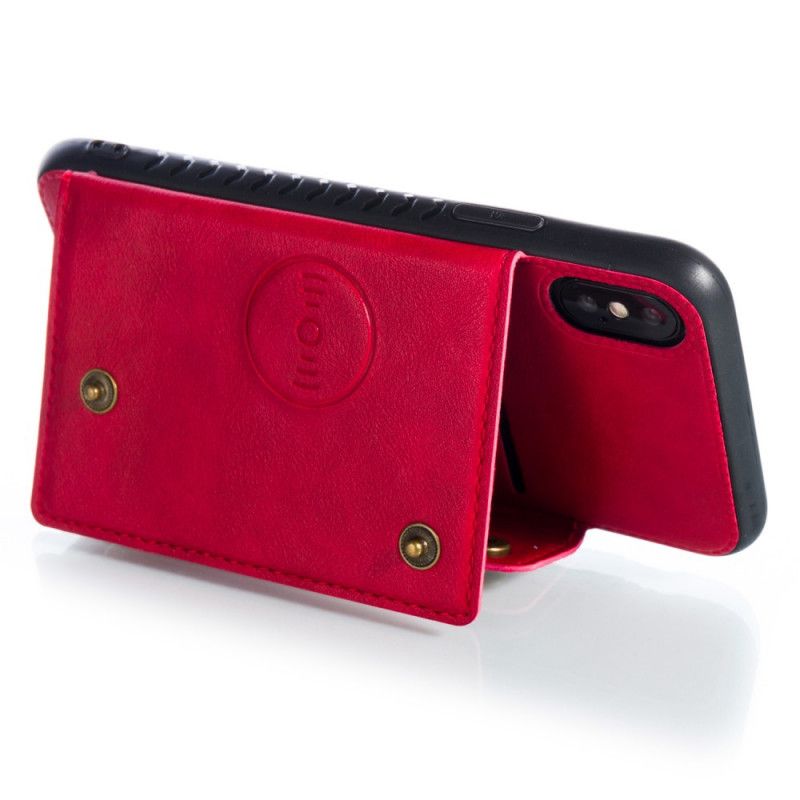 Hoesje voor iPhone X Grijs Zwart Portemonnee Met Drukknoop