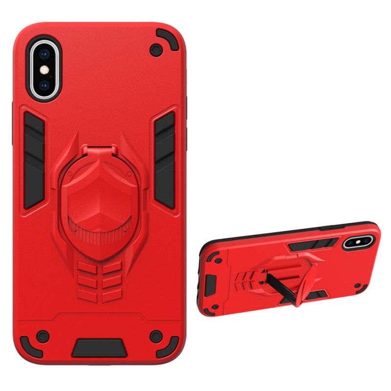 Hoesje voor iPhone X Rood Zwart Afneembaar Pantser Met Ringhouder