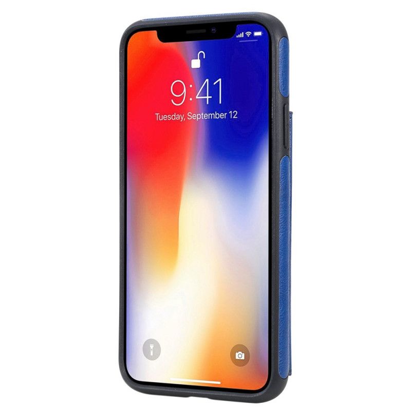 Hoesje voor iPhone X Roségoud Marineblauw Kaarthouder Met Kattenprint