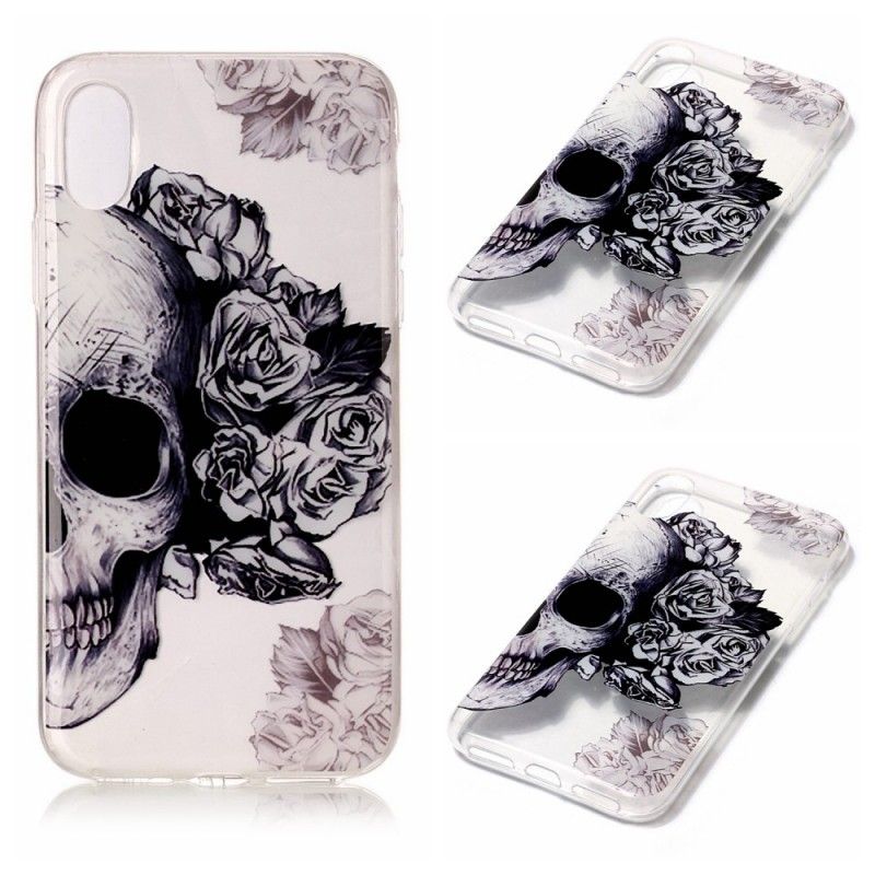 Hoesje voor iPhone X Transparant Gebloemde Schedel