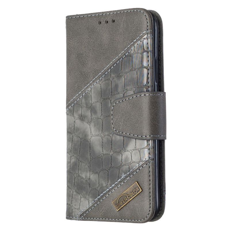Leren Hoesje iPhone X Grijs Zwart Klassiek Krokodillenleer-Effect