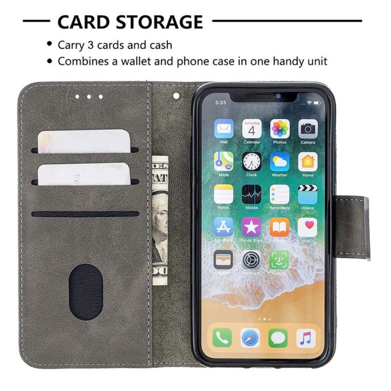 Leren Hoesje iPhone X Grijs Zwart Klassiek Krokodillenleer-Effect